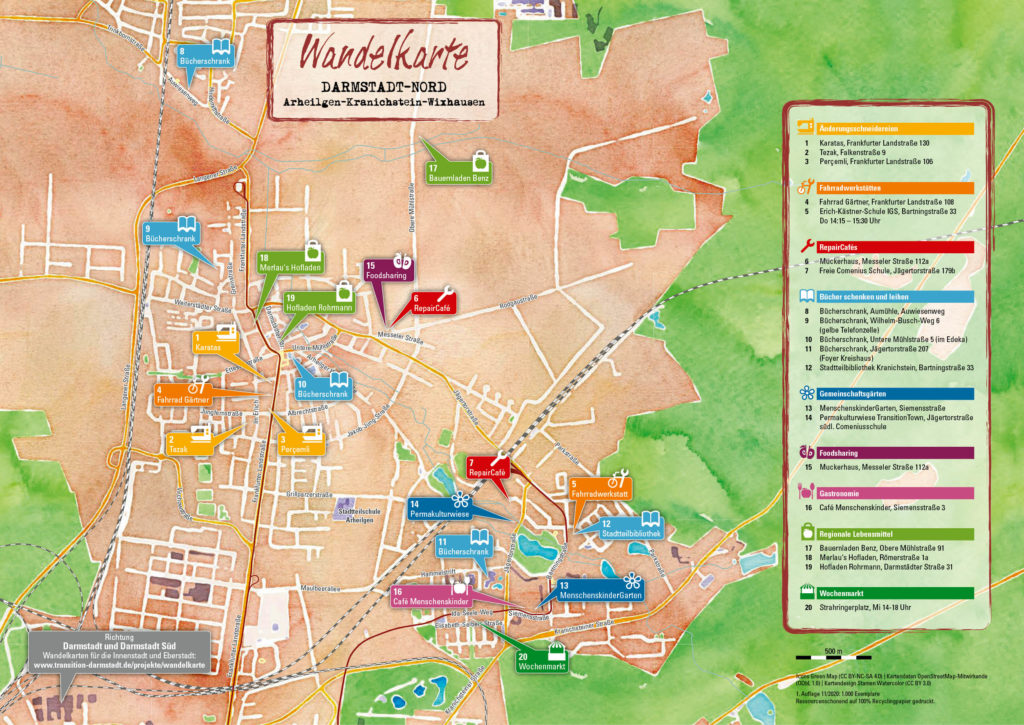 Die Wandelkarte für Darmstadt verzeichnet viele nachhaltige Angebote in Darmstadt