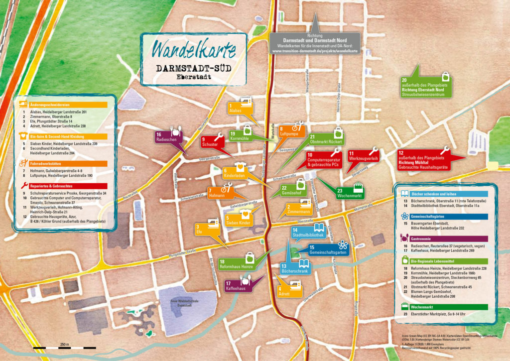 Die Wandelkarte für Darmstadt verzeichnet viele nachhaltige Angebote in Darmstadt